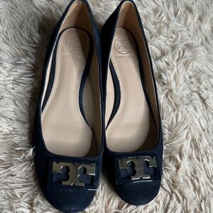 Tory Burch Navy Flats with Gold Logo